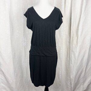 Toad&Co black organic cotton Tencel jersey cap sleeve scoop neck dress wide band